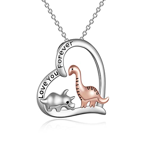 YFN Dinosaur Necklace Gifts Sterling Silver Triceratops and Brontosaurus Dinosaur Pendant Necklace for Women Girls Jewelry