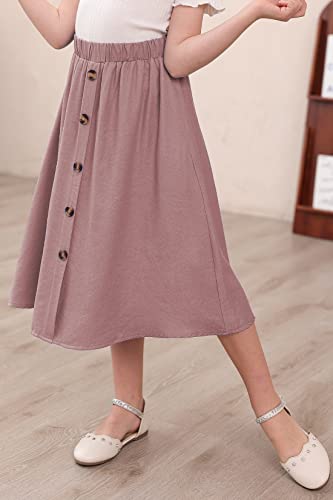 Gorlya Girls A-Line Elastic High Waist Pleated Swing Maxi Skirt With Pockets For 4-14T(Gor1104,Pink,10Y) #TOP3