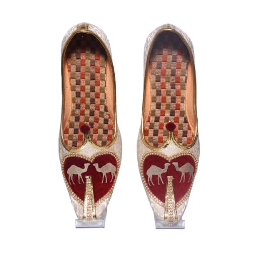 thirsty crow Men’s Golden Animal Design Groom Jutti – Handcrafted Mojari with Velvet Heart & Pearl Embroidery for Wedding & Ethnic Wear-picture-29