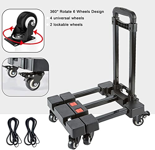 Foldable Hand Truck For Moving, Heavy Dolly Adjustable Handle, 440Lb Luggage Cart Dolly With 6 Wheels & 2 Bungee Cords For Moving Heavy Furniture #TOP5