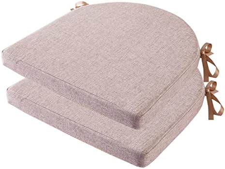 MICUSHION Chair Pads for Dining Chairs with Ties 18x18 Inch Non Slip Washable Seat Cushion with Zipper Indoor Chair Cushions for Kitchen Set of 2, Khaki