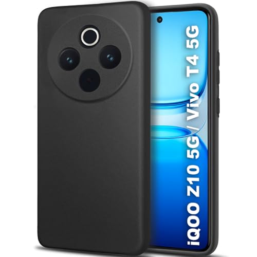 Image of TheGiftKart Sleek Back Cover Case for iQOO Z10 5G / Vivo T4 5G | Slim Fit Protective Design | Ultra Matte Finish | Camera Protection Bump | Soft Silicon Cover for iQOO Z10 / Vivo T4 (Silicone, Black)
