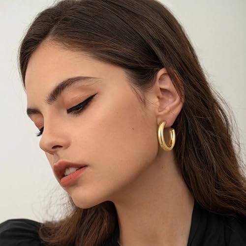 Gacimy Chunky Gold Hoop Earrings for Women 14K Real Gold Plated, 925 Sterling Silver Post Hoops for Women3