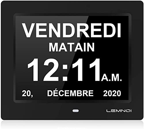 LEMNOI 8" Pouce LCD Horloge Numérique Calendrier N10 avec Date Jour Et Heure Horloge Non-Abrégée Auto Dimming 8 Langues HD Display Rappel pour Alzheimer Les Personnes âgées et Les Enfants Cover