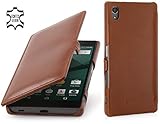 STILGUT Book Type Hülle mit Clip, Hülle aus Leder kompatibel mit Sony Xperia Z5 / Z5 Dual, Cognac