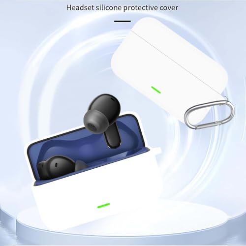Image of Aniex Silicone Case Cover for realme Buds T500 Pro, Shockproof, Anti-Slip, Dustproof, Scratch Resistant, with Carabiner Hook, Full Body Protection (New White)
