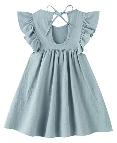 Jnklwpjs Toddler Baby Girl Cotton Linen Ruffle Halter Sleeveless Kids Casual Beach Party Dresses Blue Green 80Cm #TOP1