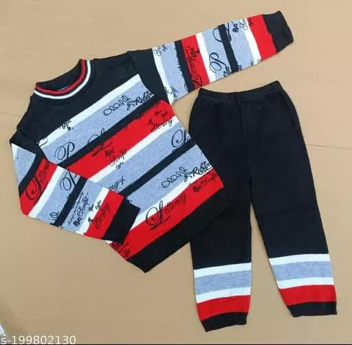 Image of VanshNaksh Kids Regular Fit Casual Soft Woolen Winter Wear Sweatshirt with Pant Set /Sweater for Boys & Girls
