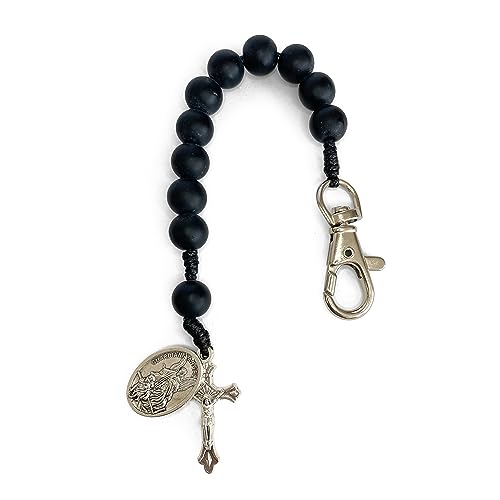 Catholic Prayer Pocket Rosary Saint Michael the Archangel Medal Black Beads Corded Rosary Keychain Tenner Open Style One Decade Rosary3