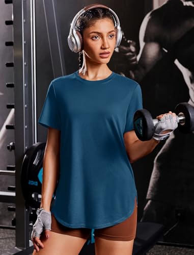 Image of PINSPARK Workout Tops for Women Short Sleeve Athletic Shirts UPF 50+ Quick Dry Running Outfits for Exercise Gym Hiking S-3XL