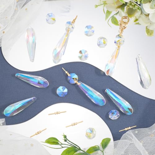 SOFPLATE 1 Box 15pcs 50mm Crystal Chandelier Drops Chandelier Replacement Crystals Clear Glass Icicle Drop Pendant Prism Hanging Chain Ornaments Kit for Bead Room Dining Room Home Wedding Decoration - Image 4