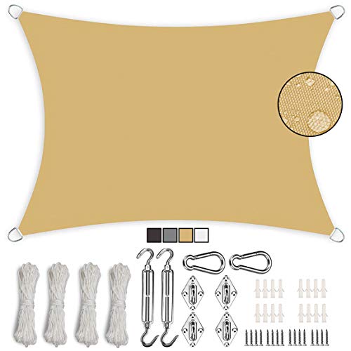 Aibingbao Toldo Vela Rectangular 4x4.5m Transpirabilidad, Toldo Vela IKEA Impermeable, para Jardín Patio Terraza Balcón, Beige