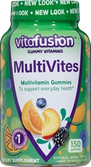 Vitafusion MultiVites Gummy Multivitamins for Adults with 12 Vitamins and Minerals, Berry, Peach and Orange Flavored, America’s Number 1 Gummy Vitamin Brand, 75 Day Supply, 150 Count