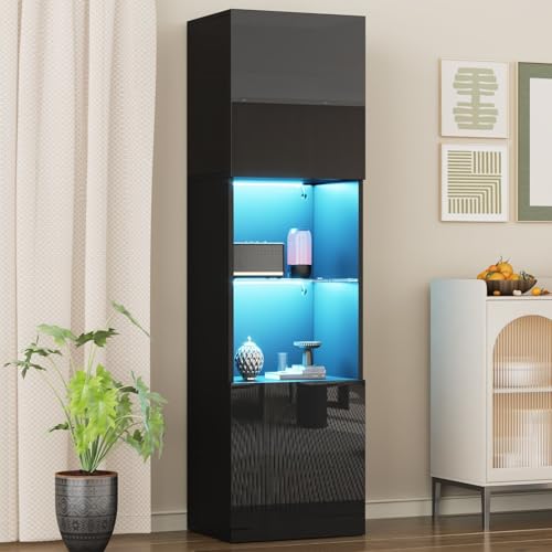 Sweiko Vitrine Brillante avec éclairage LED 45 * 35 * 160 cm, 1 étagère en Verre, vitrine...