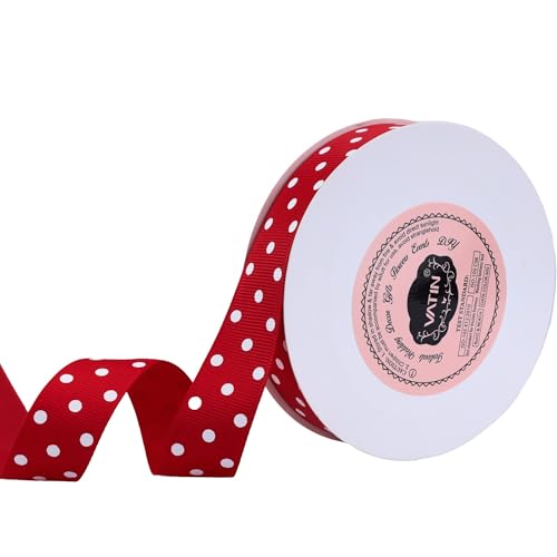 VATIN Polka Dot Craft Grosgrain Ribbon 7/8 Inch Wide by 10-Yard Spool Red with White Dots,Use for Gift Wrapping,Party Decoration,All Crafting and Sewing