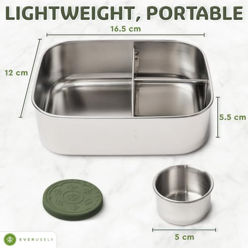 Image of Stainless Steel Bento Box + Condiment Container - Sage, 27oz / 0.8 L