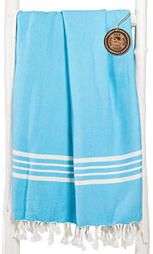 ZusenZomer Fouta | Toalla hammam 'XXL' | Toalla de baño Liviana | Turquesa mar con rajas de Color Blanco |160 x 220 cm |100% algodón diseño Exclusivo
