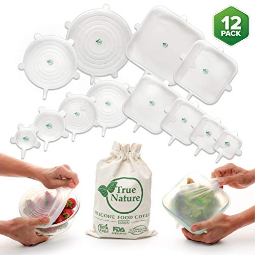 True Nature Silicone Stretch Food Covers 12-Pack | 100% Platinum Food Grade Silicone