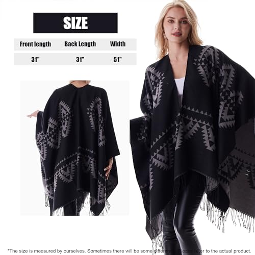 Women's Plaid Shawl Wrap Warm Cardigan Open Front Poncho Cape for Central Air Conditioning or Public Chilly Places3