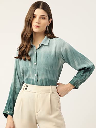 Image of Maaesa - Women Handcrafted Tie-Dye Rayon Shirt | Casual & Office Wear | Relaxed Fit | Long Sleeve | Breathable & Lightweight Fabric