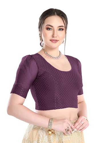 Image of FINESTFIT Stay On Trend Fashion 100% Cotton Readymade Blouses for Women,Round Neckline with Organza Balloon Sleeves.