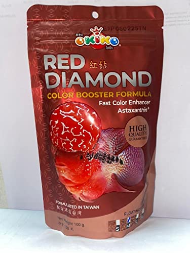 Image of Okiko red Diamond (Quick red Head Mark) flowerhorn Fish Food with Color Booster Formula, Fast Color Enhancer astaxanthin Plus -100 GMS (Small)