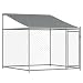 Gecheer Hundezwinger mit Dach und Tür Grau 4x2x2 m Verzinkter Stahl, Hundezwinger Outdoor-Hundekäfig Sicherer Hundeauslauf für Garten Terrasse Draußen