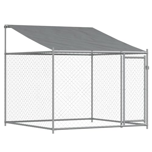 Gecheer Hundezwinger mit Dach und Tür Grau 4x2x2 m Verzinkter Stahl, Hundezwinger Outdoor-Hundekäfig Sicherer Hundeauslauf für Garten Terrasse Draußen
