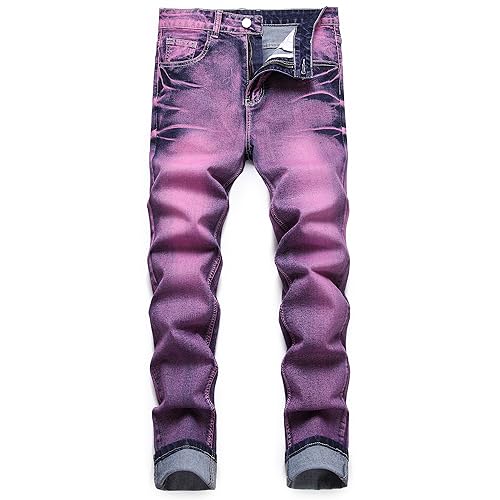 QLGZFZ Men's Slim Fit Stretch Jean Purple Comfortable Soft Ripped Pants Demin (2802-34)
