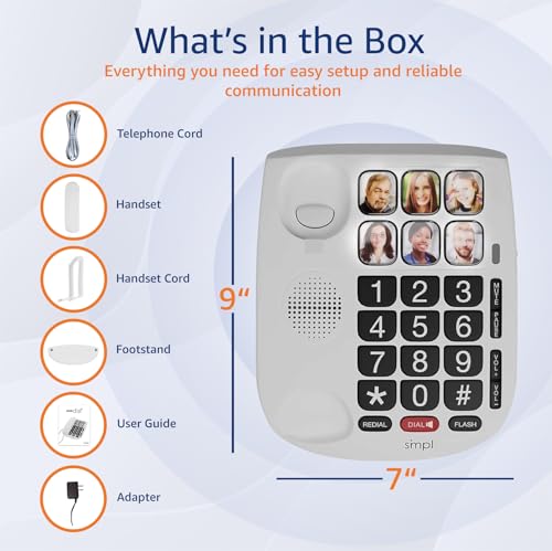 SMPL Big Button Phone for Seniors, Corded Landline & VOIP Home Phone for Elderly, Handicap, Amplify by Call, Alzheimer’s, Dementia - Ideal Phone for Seniors (Model 56012) by smpl - Used condition - Image 4