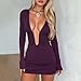 Women Fall Deep V Neck Mini Dress Y2K Long Sleeve Ruched Bodycon Short Dresses Sexy Going Out Cocktail Party Dress (Purple, S)