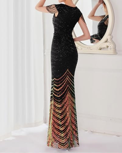 Image of houstil Formal Dresses for Women Sequin 1920s Full Length Evening Party Gown Great Gatsby Cocktail Wedding Dress