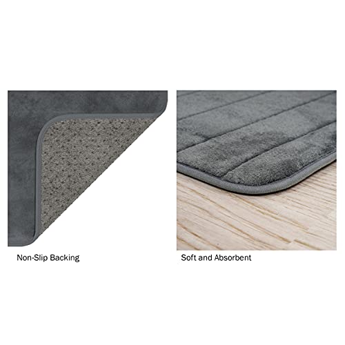 Oversized Bathroom Rug- Memory Foam Bath Mat In Gray Textured Stripes- Extra Long Non-Slip Absorbent Runner For Shower, Tub, Or Kitchen By Lavish Home #TOP2