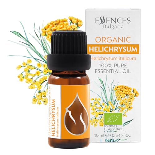 Essences Bulgaria Aceite Esencial de Helicriso Orgánico 10ml | Helichrysum italicum | 100% Puro y Natural | Sin Diluir | Grado Terapéutico | Granja Familiar | Destilado al Vapor | Sin OMG | Vegano