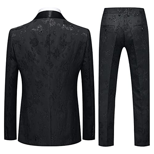 Tuxedo Suits For Men 3 Piece Regular Fit Suit Floral Pattern Blazer Jacket Waistcoat Pants Men Suit Set For Wedding Black #TOP1