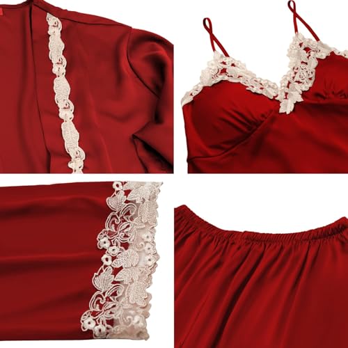 Image of SAPJON Womens Pajama Sets 5PCS Silk Pajamas for women Cute Sleepwear Loungewear Satin Pajamas Sets for Women Soft