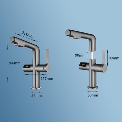 Robinet de lavabo de salle de bain extractible eau chaude et froide gris - 7
