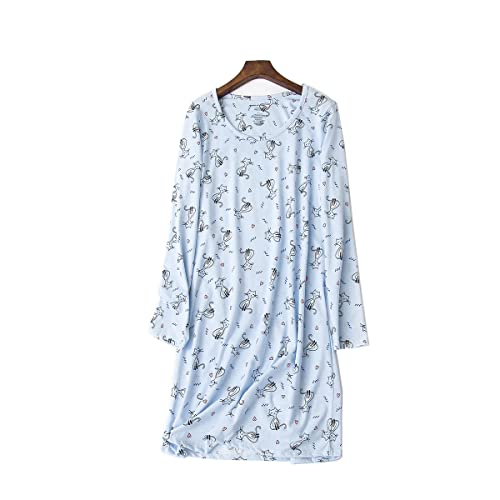 Dreamskull Camisón de manga larga para mujer, camisón suelto de dibujos animados, camisones para el hogar, vestido de camiseta para primavera, Gato azul., XL Cover