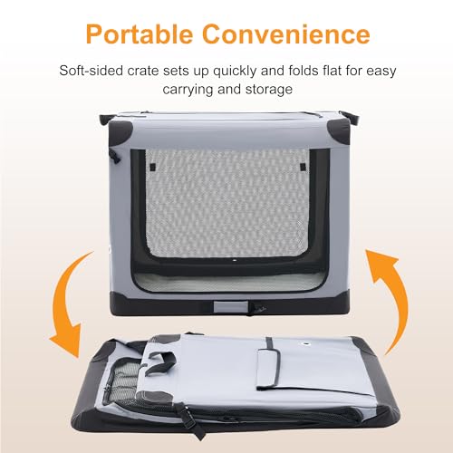 Image of NEWBULIG Collapsible Dog Crate 36 Inch, Portable Travel Crate for Dogs and Cats, Soft Foldable Pet Kennel with 3-Door Mesh Windows Indoor & Outdoor
