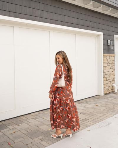 Image of BLENCOT Womens Casual Boho Floral Printed V Neck Long Sleeve Long Maxi Dress Spring Summer Dresses