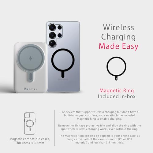 Image of Beetel MagVibe Series WS01 Magsafe 10000mAh Magnetic 15W Wireless Power Bank with Stand for Apple iPhone, Samsung, OnePlus, All Smartphones| Qi Enabled Devices | 3M Ring In Box | Premium Finish| White