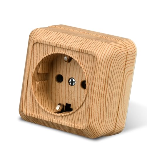 Enchufe de Pared para Montaje en Superficie, Juego de Enchufes Eléctricos Interiores 250 V AC 16 A, Grano de Madera Con Toma de Tierra