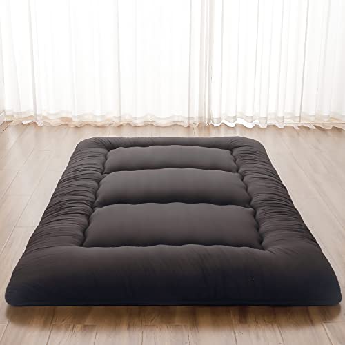 Zelladorra Japanese Floor Mattress, Futon Mattress with Portable Storage Bag, Roll Up Mattress Thick Tatami Mattress Suitable for Camping, Guest Room, Black, Full