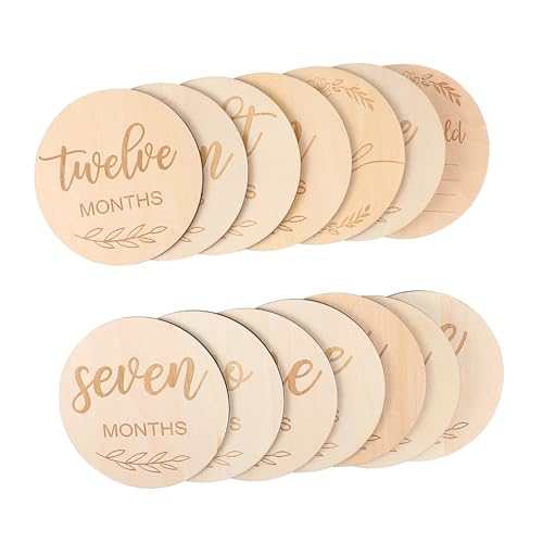 Image of Wooden Baby Monthly Cards Set 14Pcs Natural Wood Photo Props for Newborn Growth Commemorative and Baby Shower