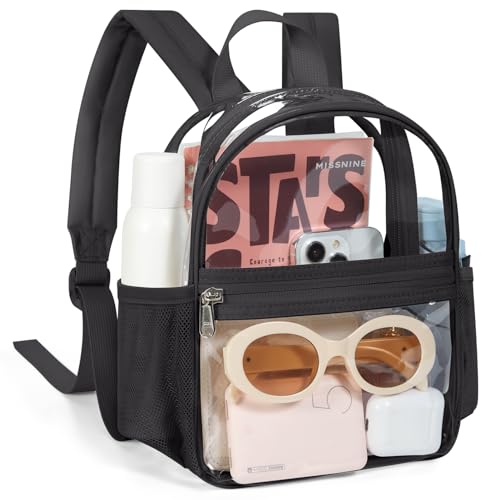 Image of Missnine Mini Clear Backpack for Stadium Events, Small Clear Bag Stadium Approved PVC for Festivals, Concert Sport Events (Classic, Black-Classic)