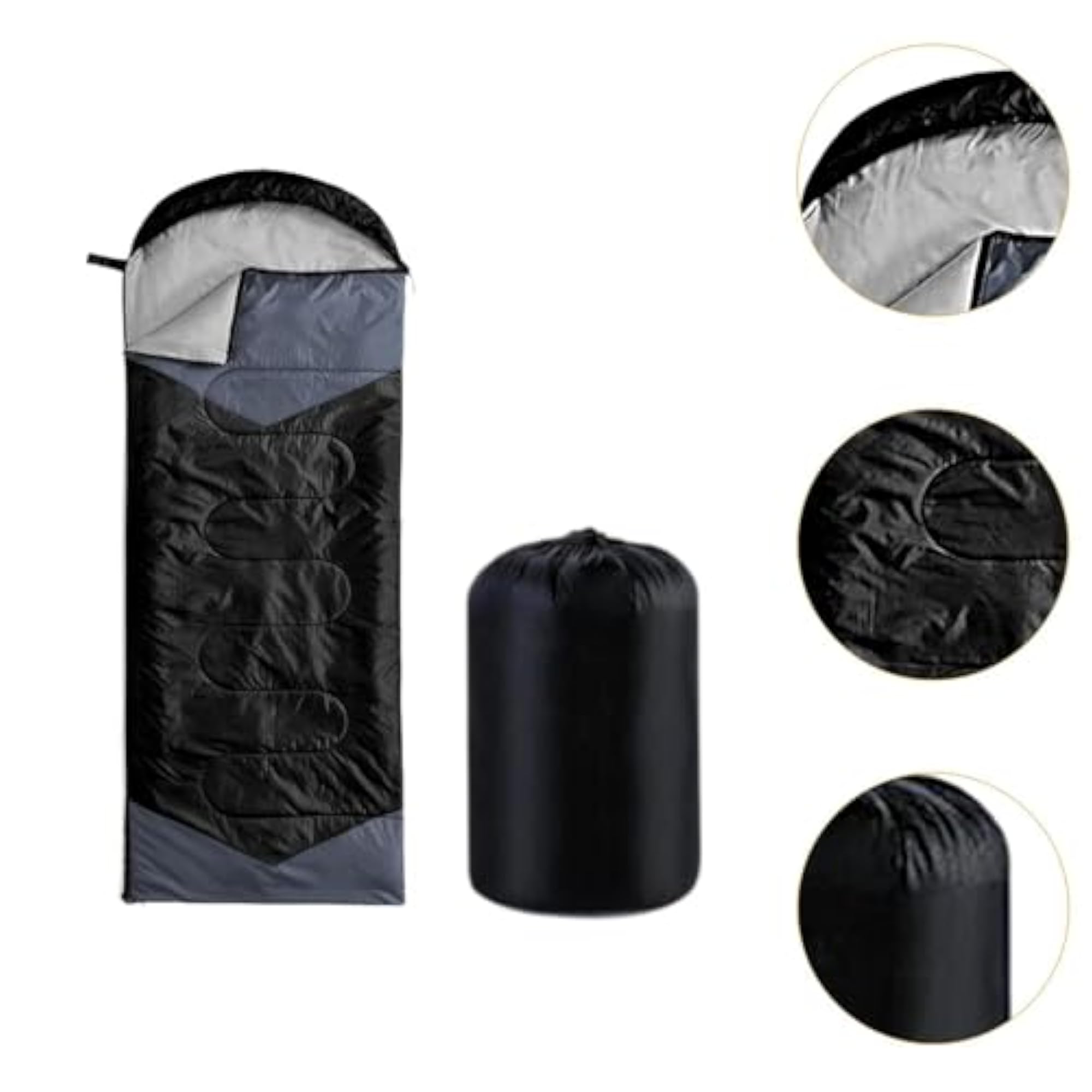 Portable Warm Camping Sleeping Bag, Black and Grey