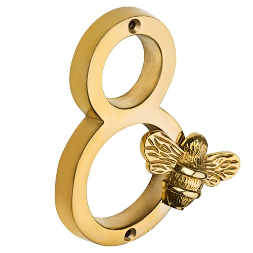 Image of Brass bee Premium House Numbers with Bee in Brass Finish 0-9 - 4 Inch (Number 8)
