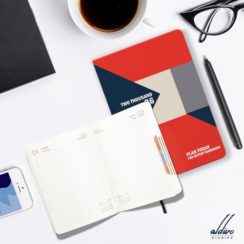 Image of ALDIVO Paper Cover Hard Bound New Year Diary 2026 | A5 Size 365 Days 2026 Daily Planner Diary with Dates, Calendar, Month Cut Index and Bookmark For Office, Personal and Corporate Use (AD612)