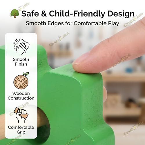 Image of Crackles Wooden Geometric Shape Sorter Stacking Toy for Kids | Montessori Educational Learning Toy with 16 Pieces | Color & Shape Recognition Puzzle | Twisting Learning Blocks Wooden Toy for Toddlers
