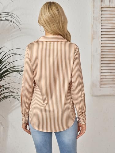 Image of Premium Soft Breathable Stretch Satin Silk Button Down Shirts for Women Long Sleeve Leopard Blouses Work Dress Tops